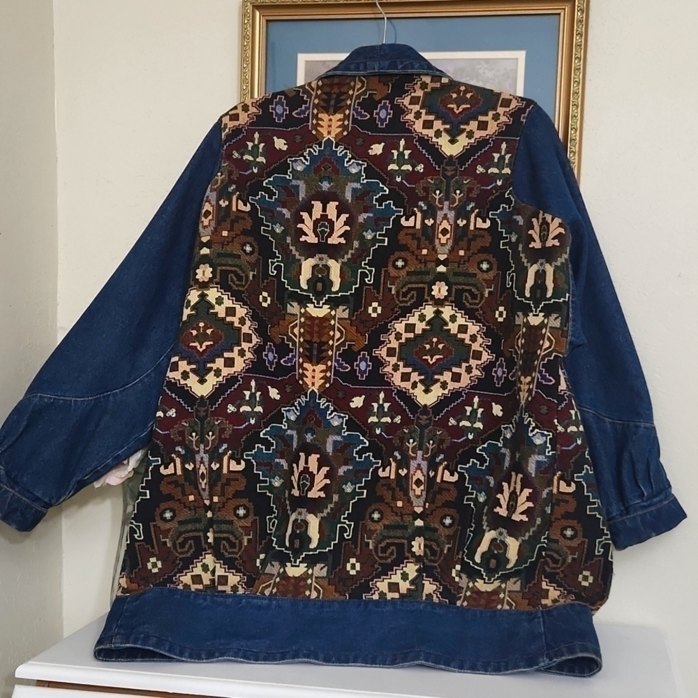 Rare Small-Large Oversized Tapestry Denim Vintage Jacket Y2K Bode Grandmacore - Picture 11 of 15